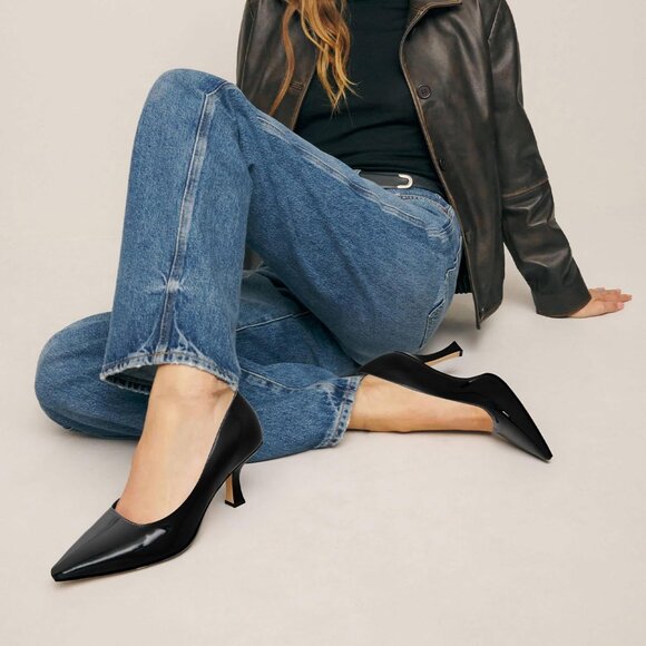 Women's Black Closed Toe High Heels Dress Pointed Toe Wedding Pump Shoes - Picture 2 of 6